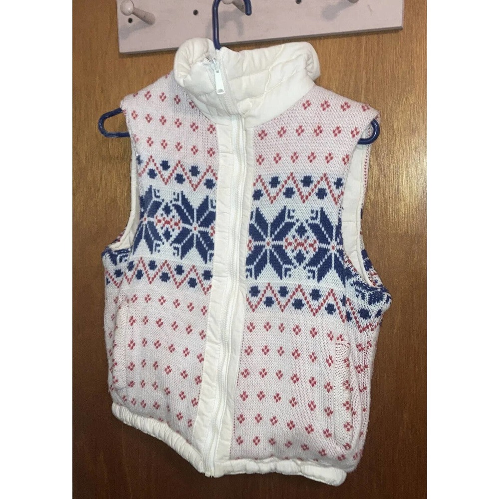 Vintage Sweater Snowflake Reversible Puffer Vest Small